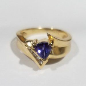 LeVian 14K Yellow Gold Trillion Cut Tanzanite Ring Size 5